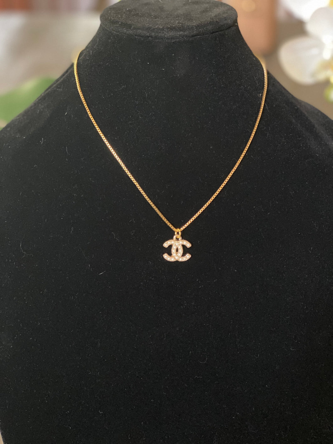 CC Pendant Necklace with Gold Tone Chain